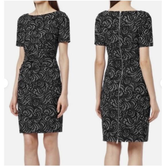 Reiss Janella Lace Overlay Knee Length‎ Shift Dress Womans 4 Whimsical Career - Picture 1 of 12